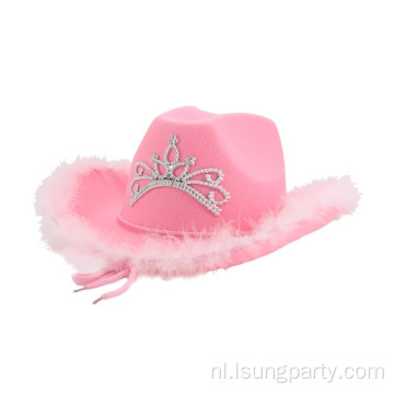 Feestvrouwen voelden een roze cowgirl -hoed